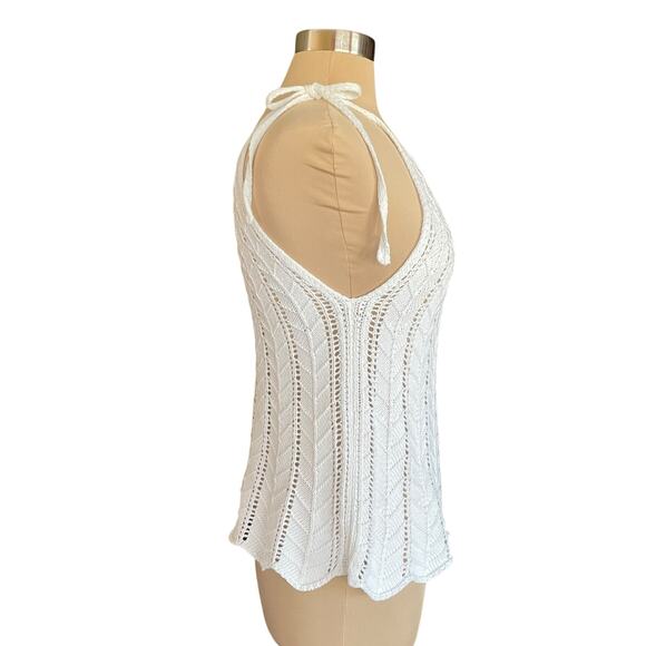 Blu Pepper White Crochet Top Tie Shoulder Scallop Hem LRG Cottage Boho Beachy - Picture 4 of 8